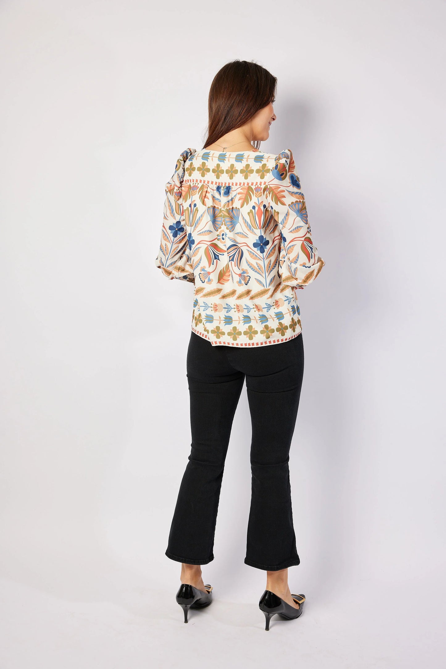 Tassel Front Top Geo Floral Border Print