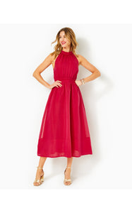Marleen Cotton Silk Halter Dress Poinsettia Red